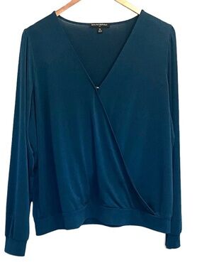 Banana Republic Deep Teal Wrap-Front Long Sleeve Blouse